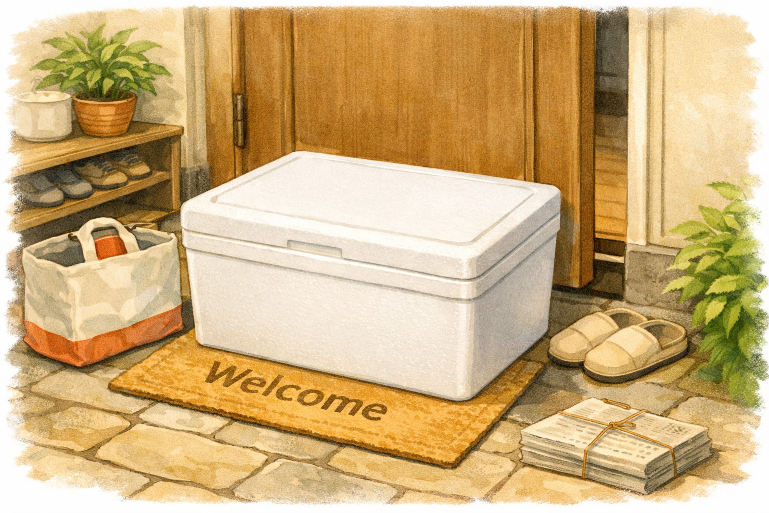 玄関前に置かれた保冷ボックス