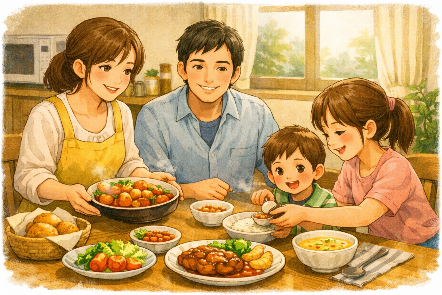 ヨシケイで家族が食事