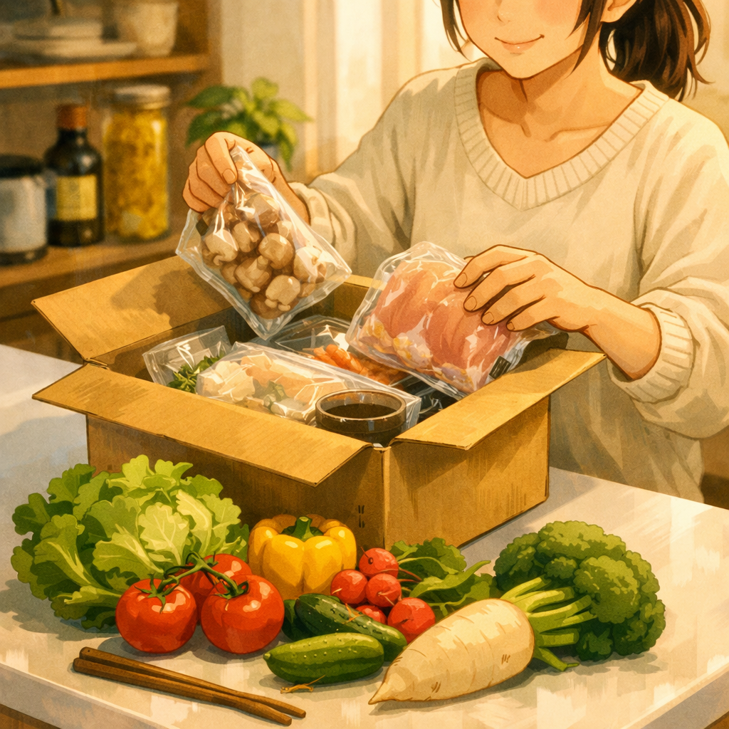 カットミールの食材パックを開けているイメージ