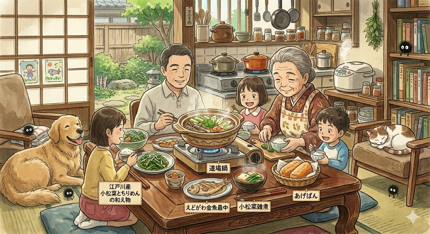 家族みんなで囲む温かい食卓イメージ