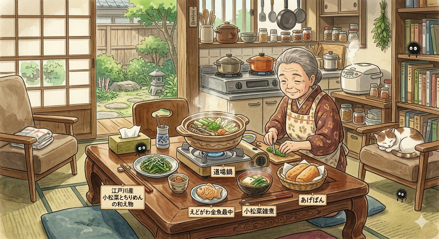 一人でゆっくり食事を楽しむおばあさんのイメージ